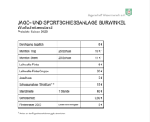 Preisliste Wurfscheibe